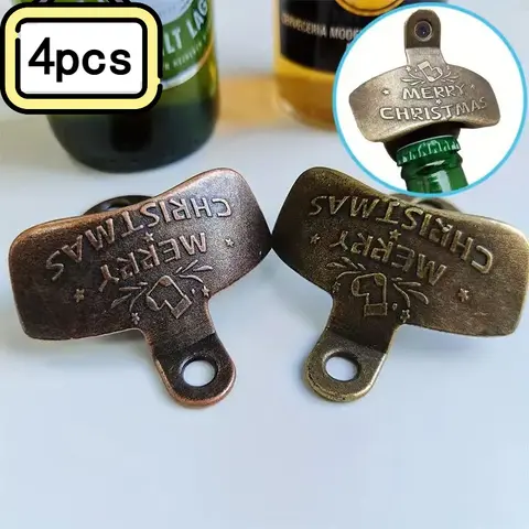 クリスマスをテーマにした壁掛けボトルオープナーセット4個入り ビールオープニングツール バー装飾オープナー キッチンガジェット クリスマスに最適