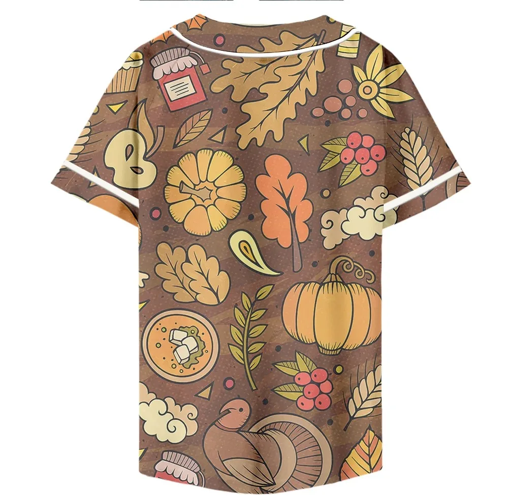 Thanksgiving Merch Cartoon Baseball T-shirt para homens e mulheres, manga curta, camisola casual diária, roupa 3D 2024