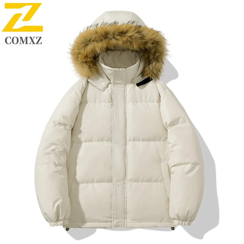 COMXZ Men Winter Padding Chic Hooded Snow Ski Lightweight Fashionable Hiking Puffer Jacket Casual Windproof Travel Parker Coat