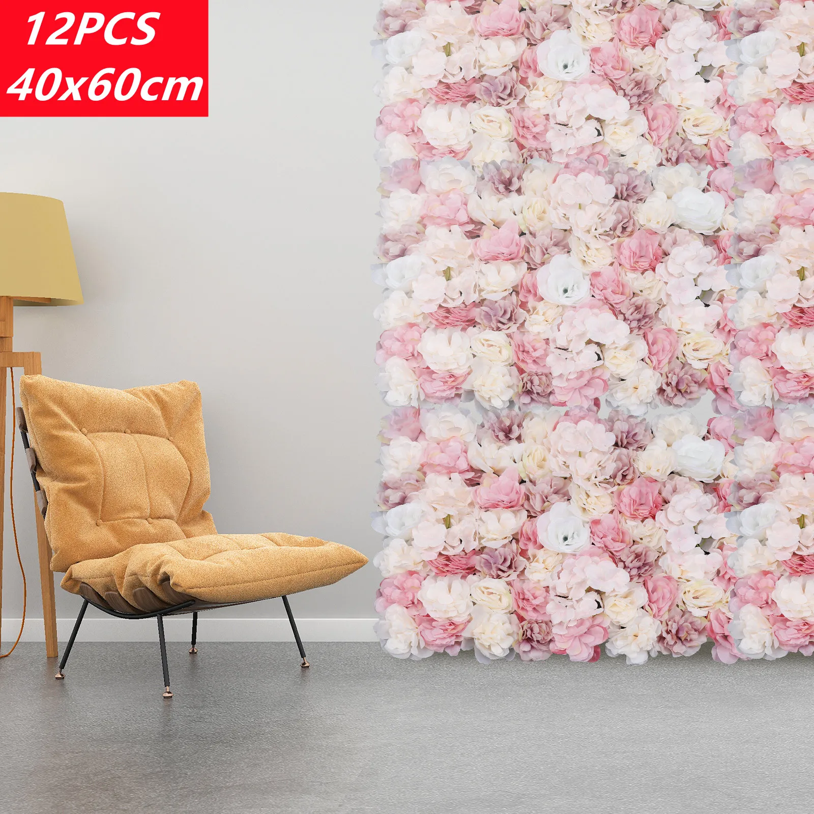 12Pcs Flower Wall Panel Artificial Flower Wall Backdrop For Photo Background Party Wedding Decor 40x 60cm