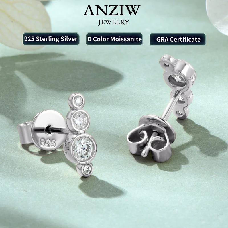 

Anziw Trendy 925 Silver D Color Bezel Moissanite Earrings Mini Studs Piercing Noodle for Women Men Party Daily Wear Jewelry GRA