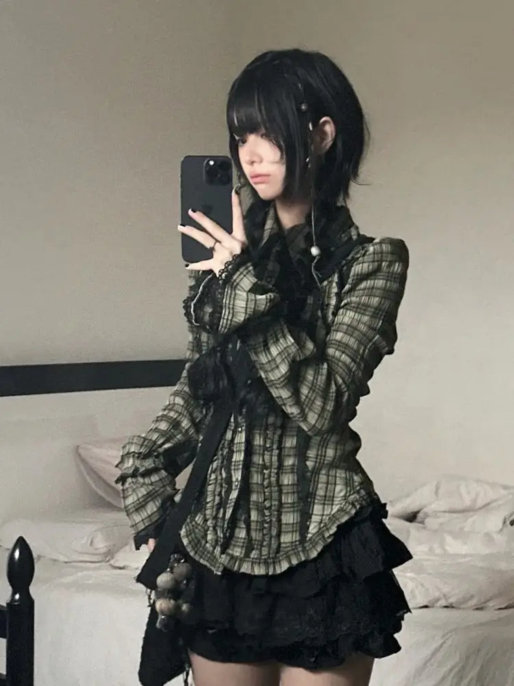 Japońska sukienka dwuczęściowa w stylu vintage punk, sukienki damskie goth kawaii lolita y2k lata 90. harajuku hot girl krótka spódniczka grunge emo chic