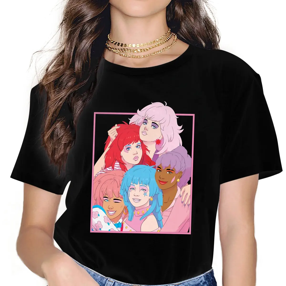 Photo Essential Women T Shirt Jem And The Holograms TV Funny Tee Shirt Short Sleeve Crew Neck T-Shirts Unique Tops