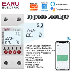 Tuya WiFi Smart Energy Meter Power kWh Metering Earth Leakage Over Under Voltage Protector Timer Relay Device Switch Breaker