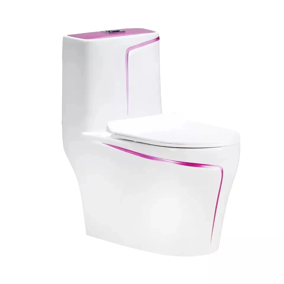 White Color Gold Line Floor Mounted Luxury Sanitary Ware Water Closet Bathroom Ceramic One Piece Toilet Commode