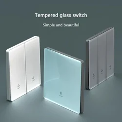 86 Type White Universal Wall Light Switch Tempered Glass EU Korea electrical Switch 220V 1/2/3/4 Gang 1/2 Way button Wall Panel