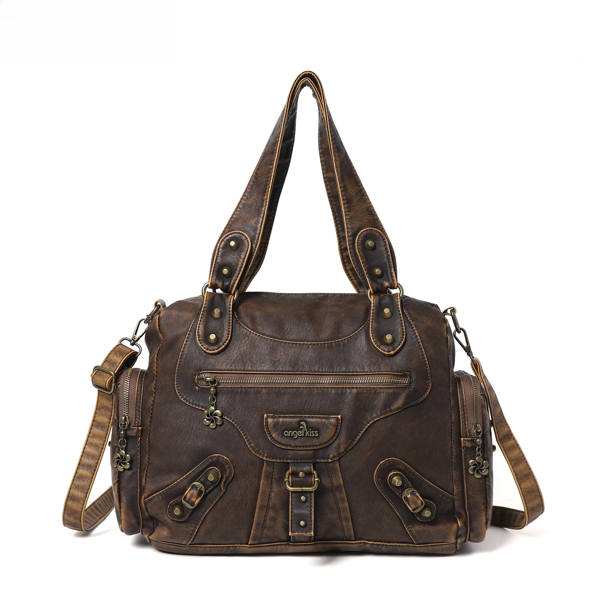 

Women Retro Motorcycle Handbags Soft Tote Bag Top-handle Purse Fashion Satchel Multi-Pockets Shoulder Bag Hobos Phone Pack