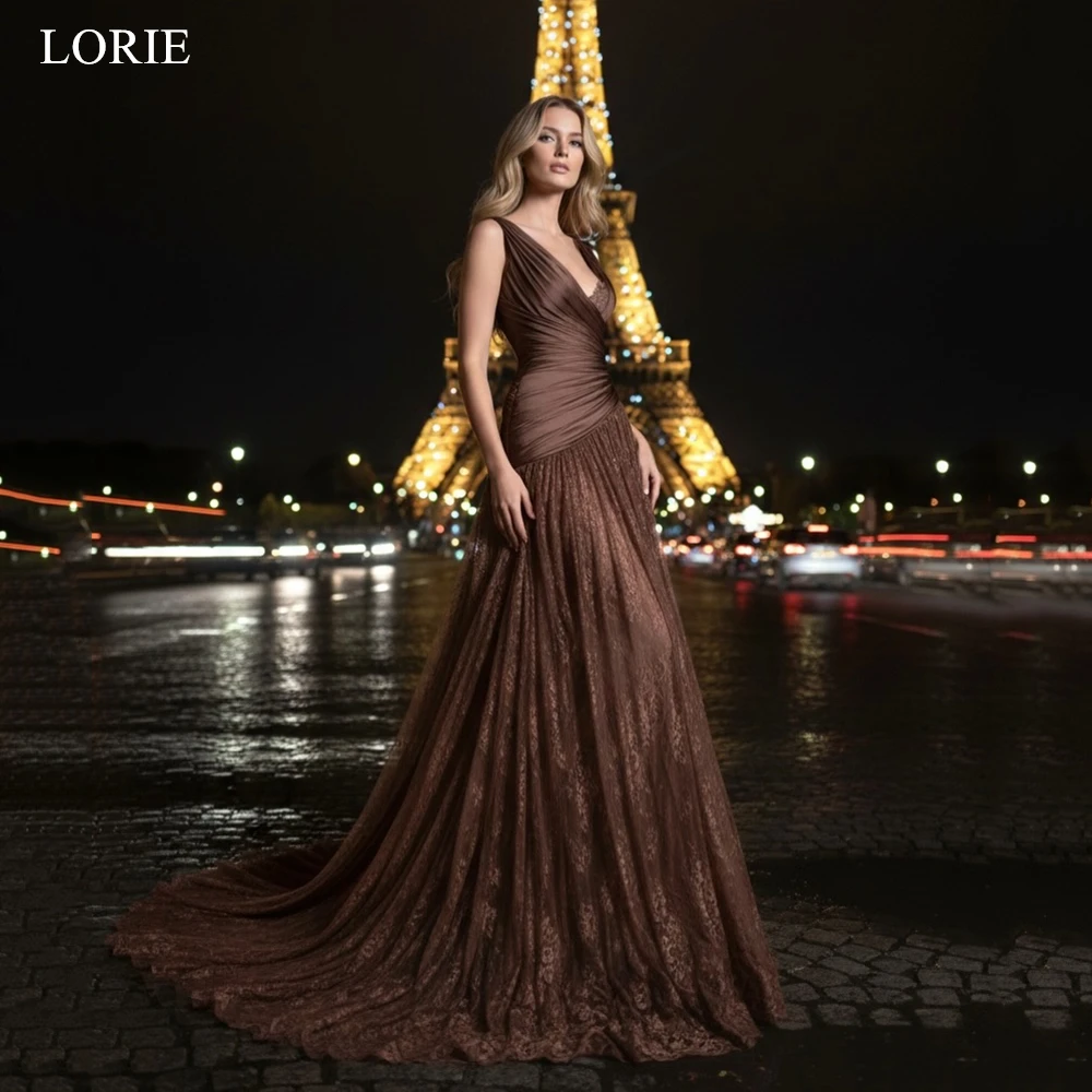 

LORIE Exquisite Lace Evening Dress Sexy Pleats V-Neck Sleeveless Party Dresses A-Line Floor-Length Prom Gowns Customized