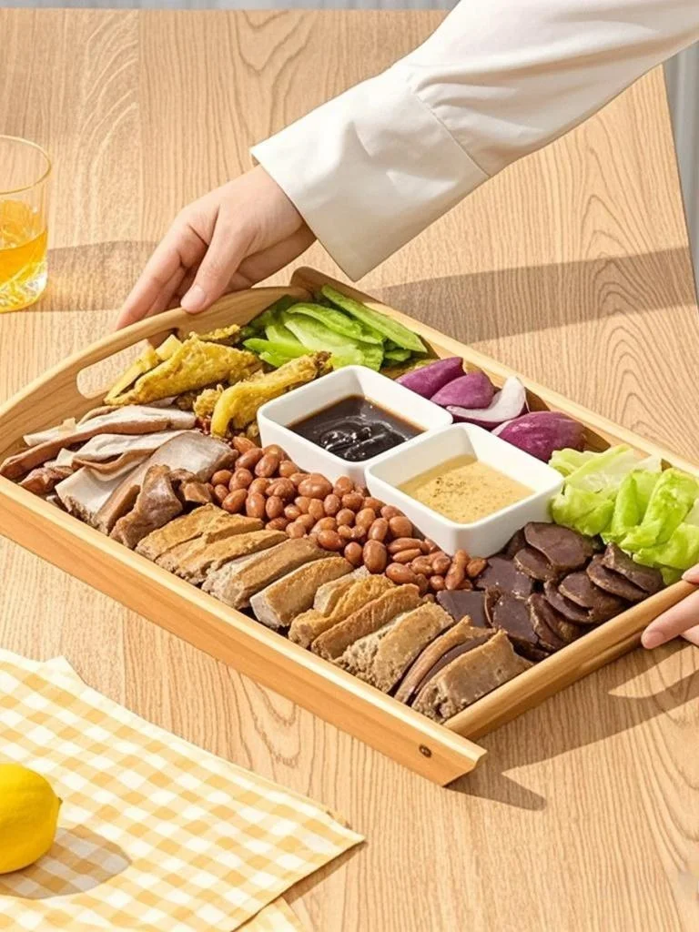 

Прямоугольный бамбуковый поднос ручной работы для барбекю, мясных отбивных, соусов и холодных закусок, для использования в ресторанах