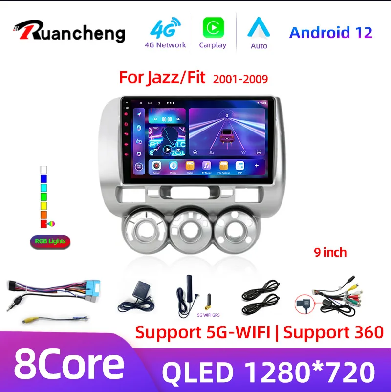 2 Din Android 12 Car Radio For Honda Fit Jazz City 2002-2007 Multimedia Video Player Navigation GPS 4G Carplay Auto Stereo RDS