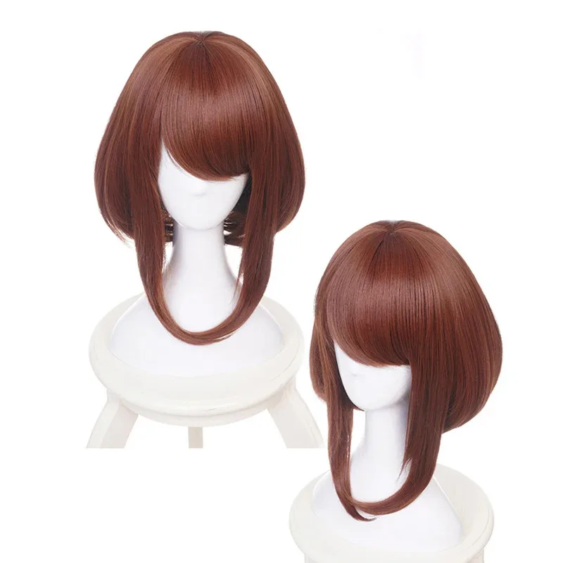 Anime My Hero Academia Ochako Uraraka Cosplay peluca corta marrón Bob resistente al calor