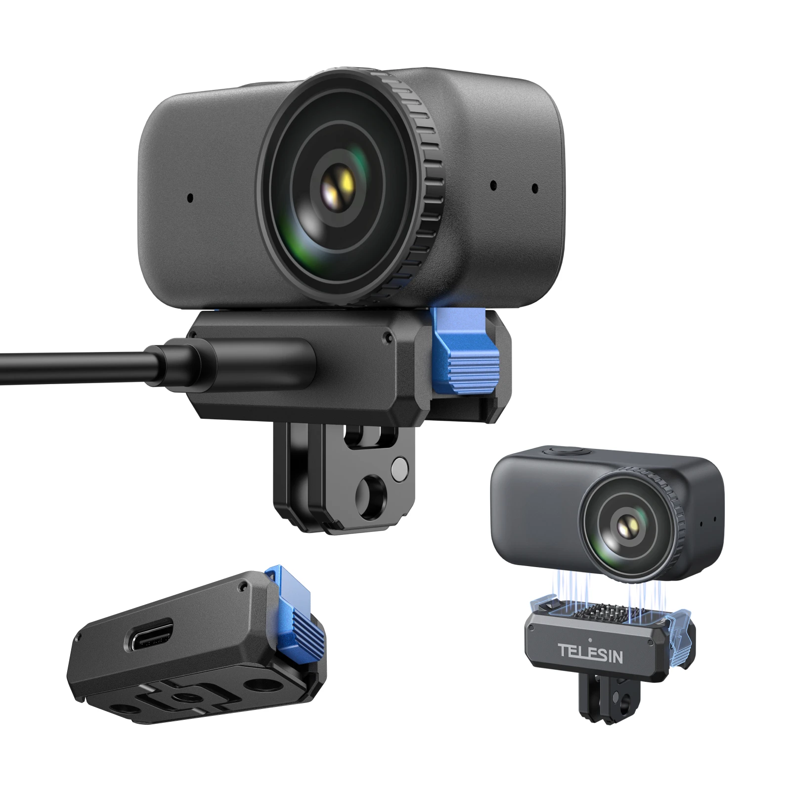 TELESIN Voor DJI OSMO Nano Magnetische Quick Release Twee Klauw Opladen Adapter Mount Dual Claw Interface Actie camera accessoires