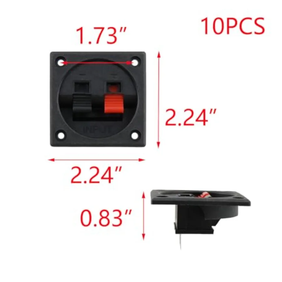 2,24 x 2,24 Lautsprecherbox, Termil-Becher, 2 Positionen, Federclip, Lautsprecherschrank, Polklemmen, 10 Stück, 1,93 lh Durchmesser