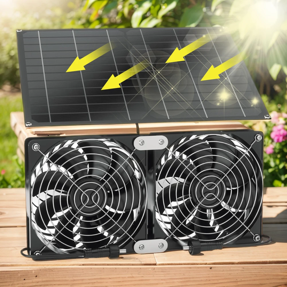 15W 12V Solar Powered Fan Kit IP65 Waterproof Solar Cooling Fan Regulate Temperature Solar Access Fan Kit for Pet House
