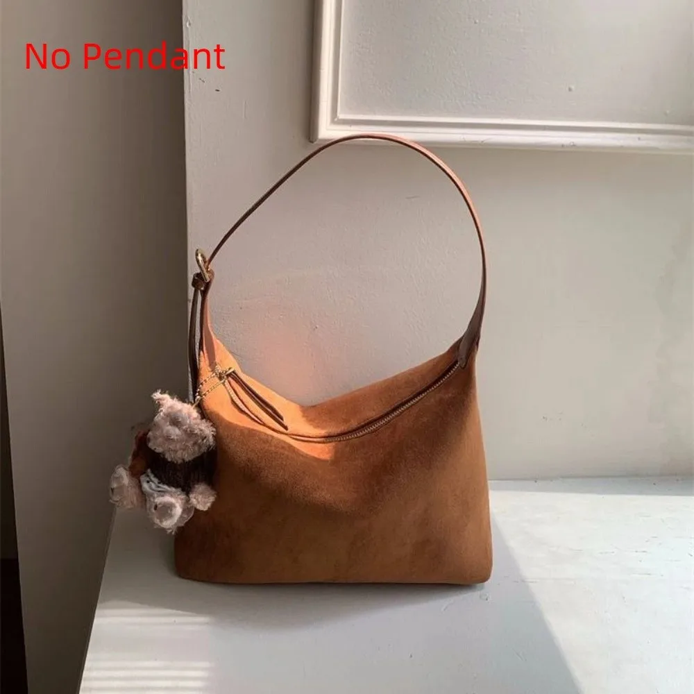 

Casual Handbag Suede Shoulder Bag Solid Color Fashion Ladies Crossbody Bag Korean Style Large Capacity Hobo Bag Travel