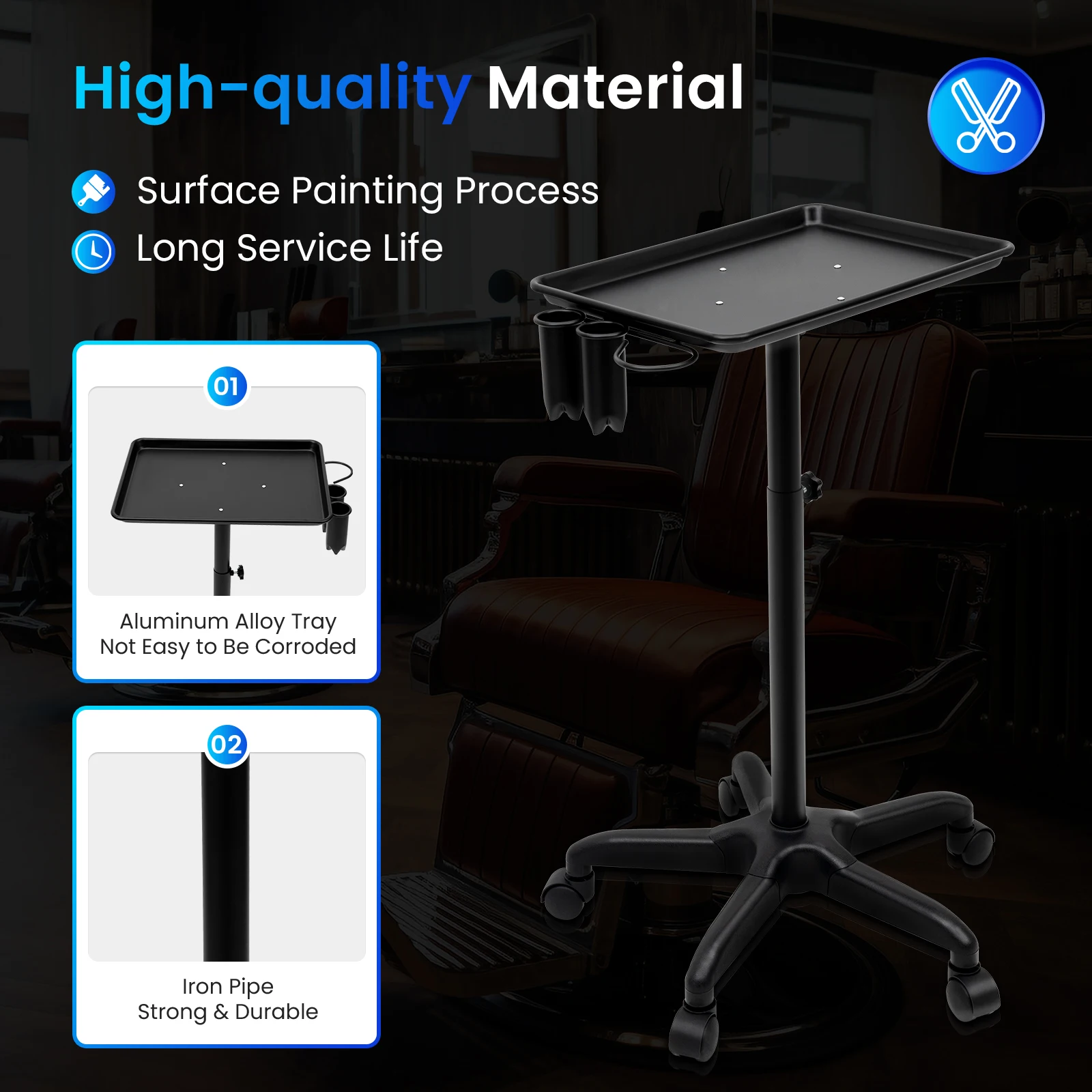 Salón de belleza Spa tatuaje carro rodante equipo móvil herramienta de peluquería carro servicio bandeja de instrumentos negro/plata