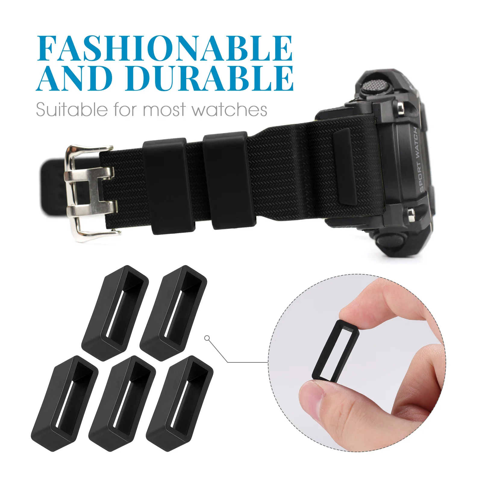 

Retainer Rings for Watch Strap Portable Silicone Band Holder Buckle Replacement Bands Black Rubber