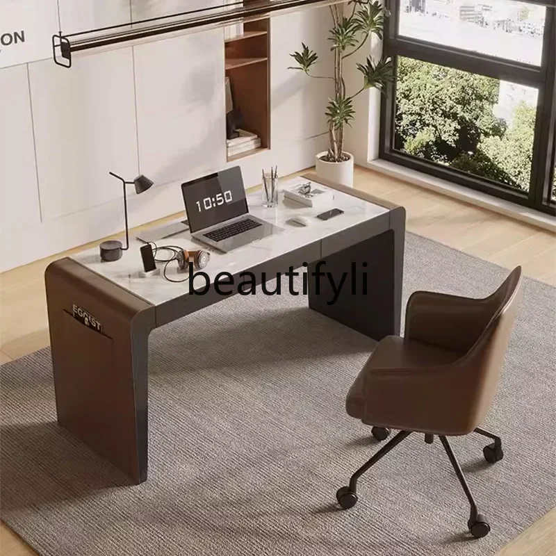 

46Desk designer premium light luxury desk Italian minimalist saddle leather computer desk