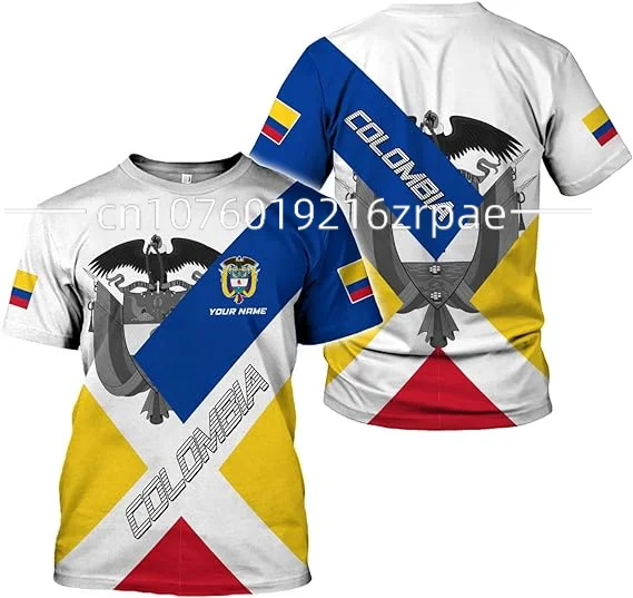 Colombia Flag & Coat of Arms Graphic Tee Summer Casual Pullover Men\'s Fashion Loose T-shirts Boy Oversized Short Sleeves Tops