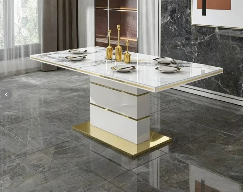 Marble Square Dining Table Set 4 Chairs and  6 Chairs,modern Luxury Gold with 6 Seater Restaurant Dining Room Furniture