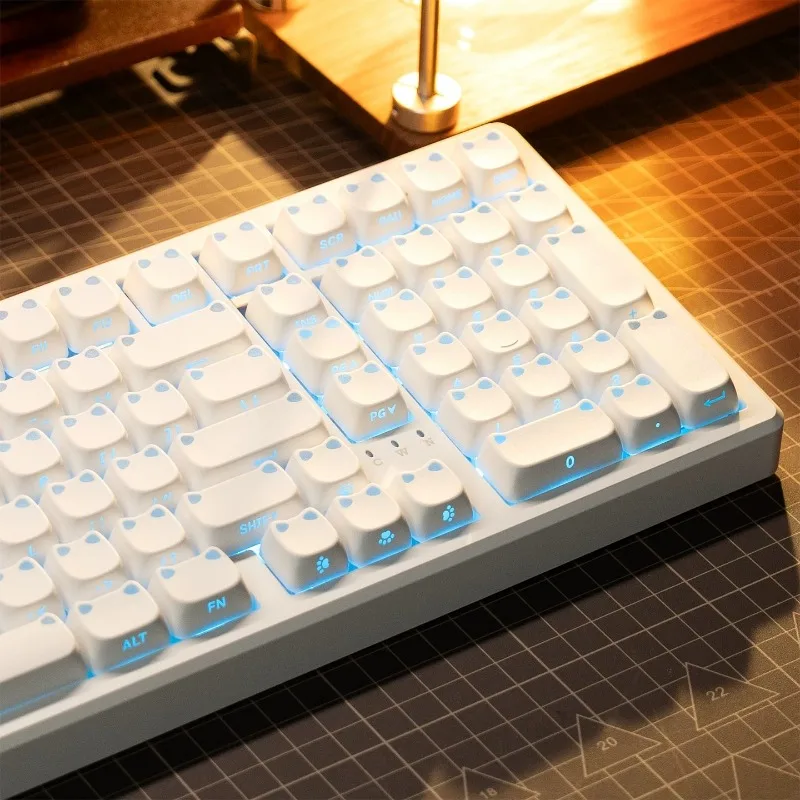 Kitten Ears Theme Keycaps Set Customized Side Engraving PBT Moa Profile Keyboard Cap for Mechanical Keyboard Accessories Gifts