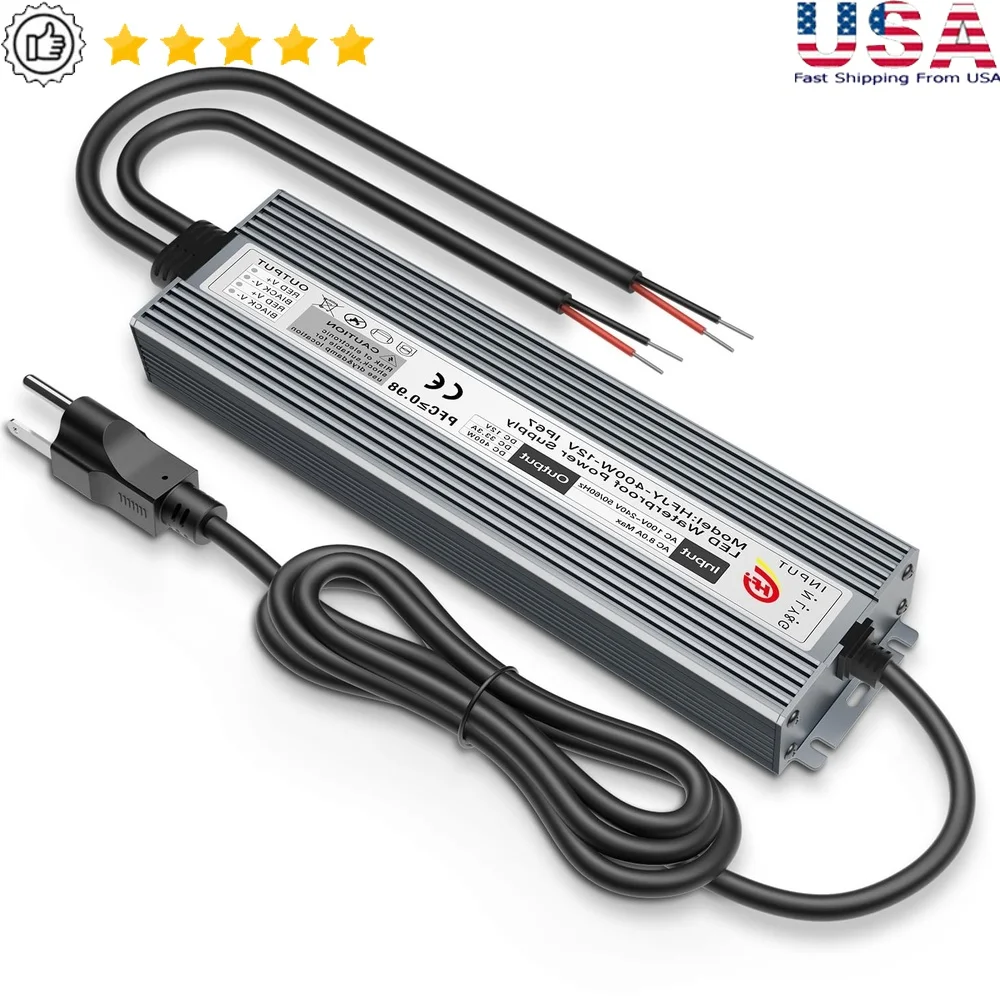 

400W Waterproof LED Power Supply AC100-265V to DC12V 33.3A Outdoor Driver Transformer with Short Circuit Protection