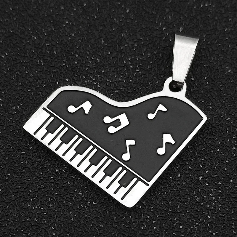 5PCS Stainless Steel Black and White Piano Music Note Pendant DIY Charm Necklace Bracelet Earring Making Jewelry Gifts