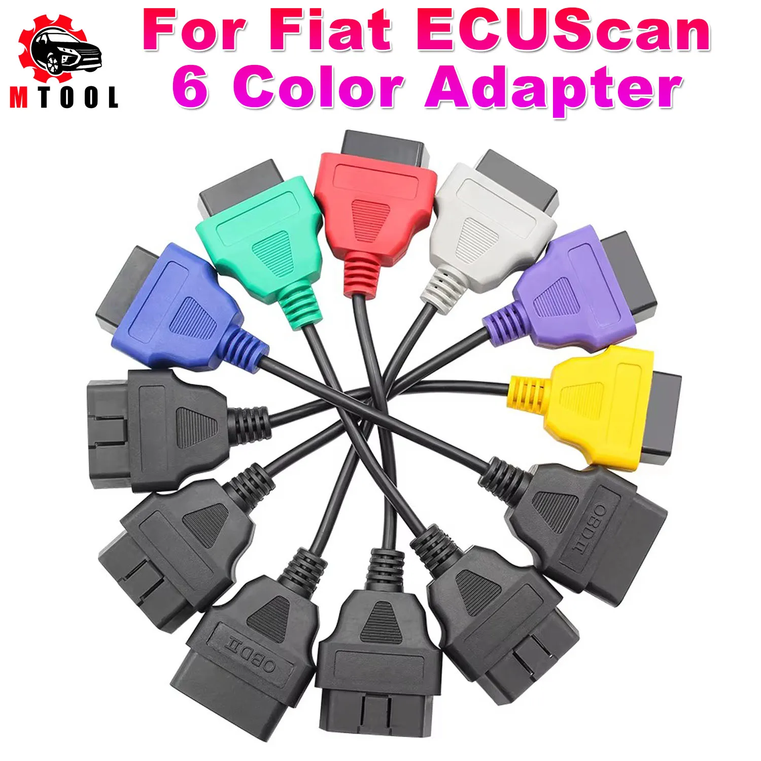 

For Fiat ECU Scan 6 Color Adapter Multi-ECUScan OBD 2 Connector ABS Airbag obd2 Scanner Diagnostic Cable for FiatECUScan Tool