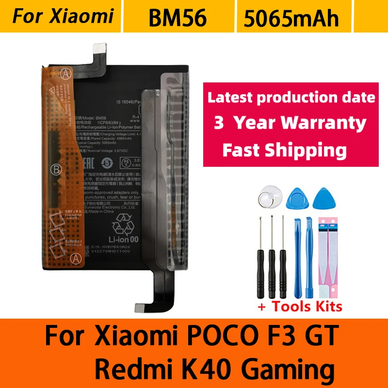 NEW BM56 5065mAh For Xiaomi POCO F3 GT Redmi K40 Gaming Edition Phone Replacement Batteries Bateria Batterij