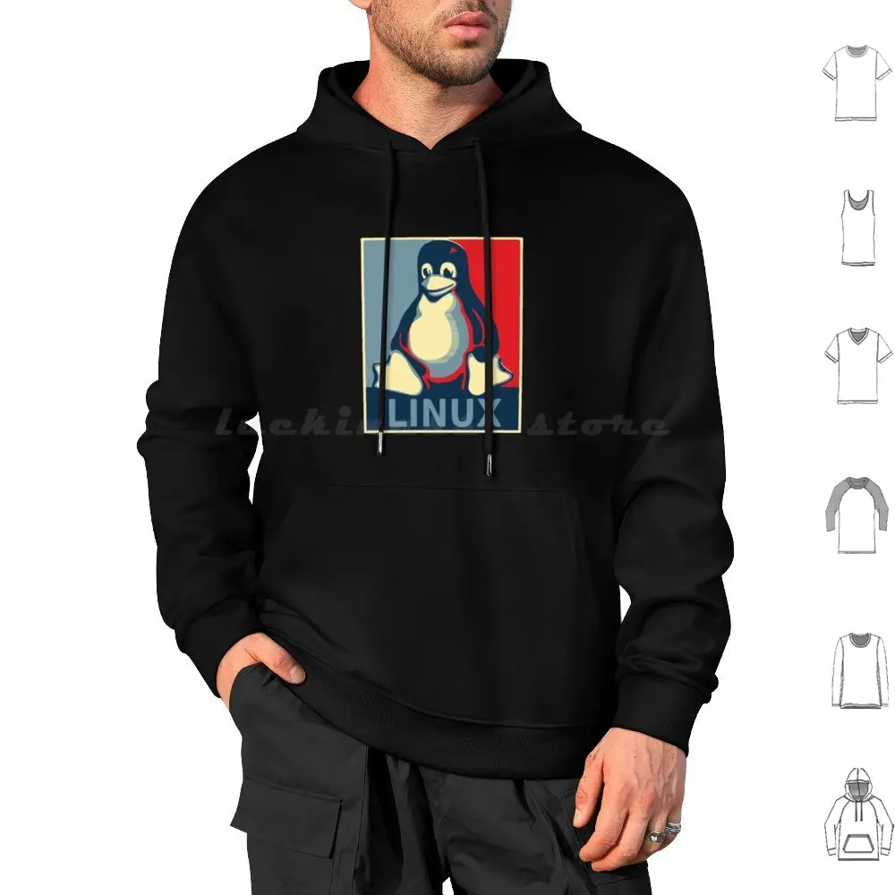 Linux Tux Penguin Obama Poster Hope Vintage Sudadera con capucha de algodón de manga larga Linux Tux Penguin Obama Hope Vintage