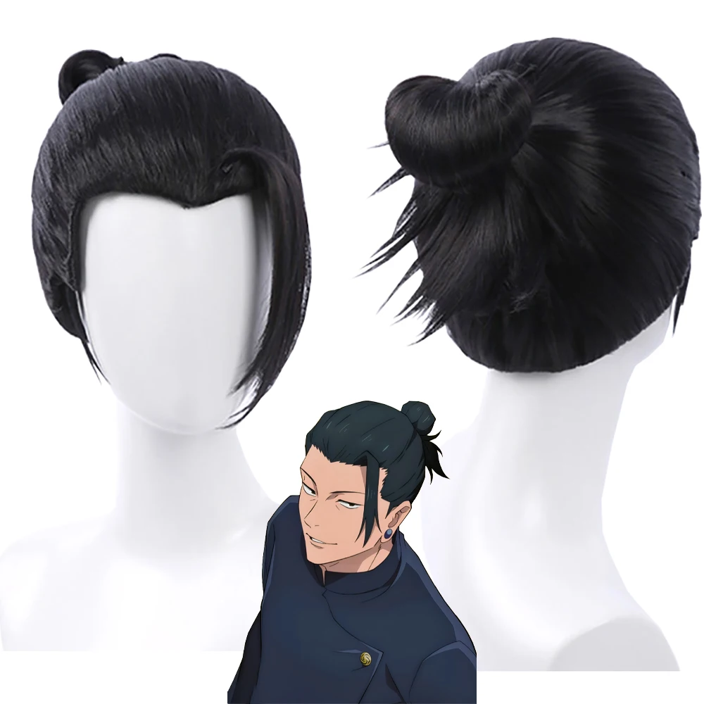 جودة عالية أنيمي Jujutsu Kaisen Geto Suguru تأثيري الشعر الاصطناعية 12 بوصة ربطة عنق سوداء الجمال تلميح حقيبة الشعر هالوين شعر مستعار يومي #1