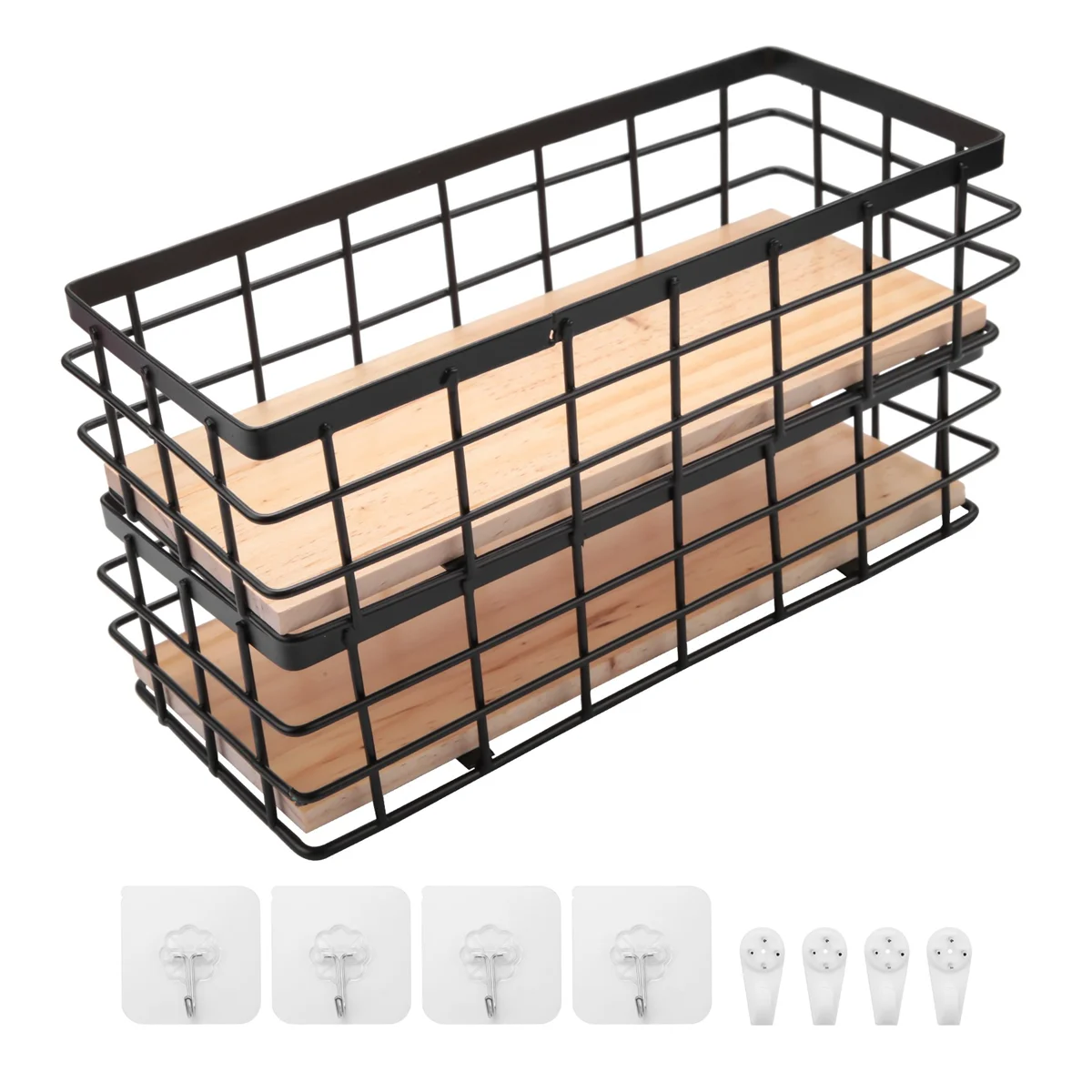 2Pack Metal Storage Basket with Wood Base,Decorative Baskets for Home Storage,Wire Basket for Organizing Small Tableware