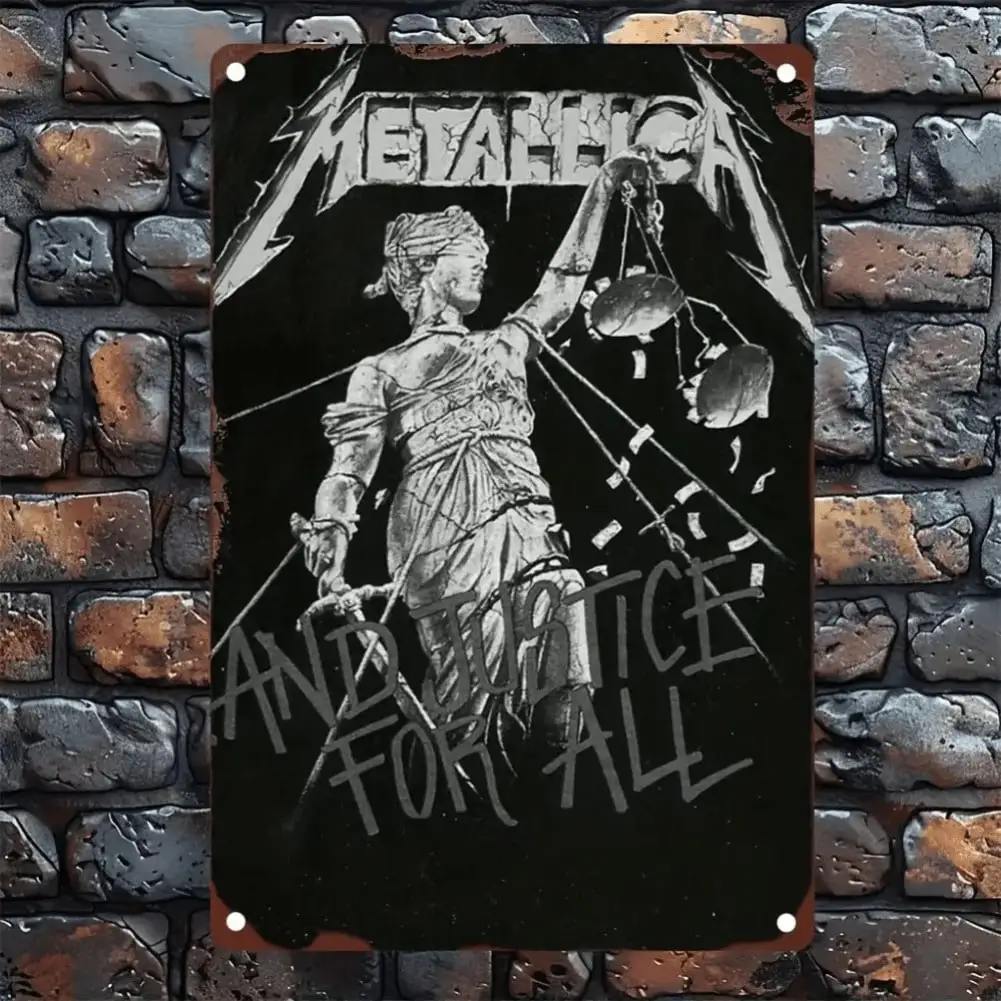 Retro Metallica Justice For All Sign Vintage Metal Wall Art Decor for Garage Rock Cafe