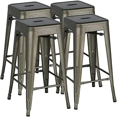 30 ''เก้าอี้บาร์โลหะ 4PCS ความสูงบาร์ Barstools STACKABLE เก้าอี้บาร์สําหรับ Bistro/ลาน/คาเฟ่/ร้านอาหาร/รับประทานอาหาร