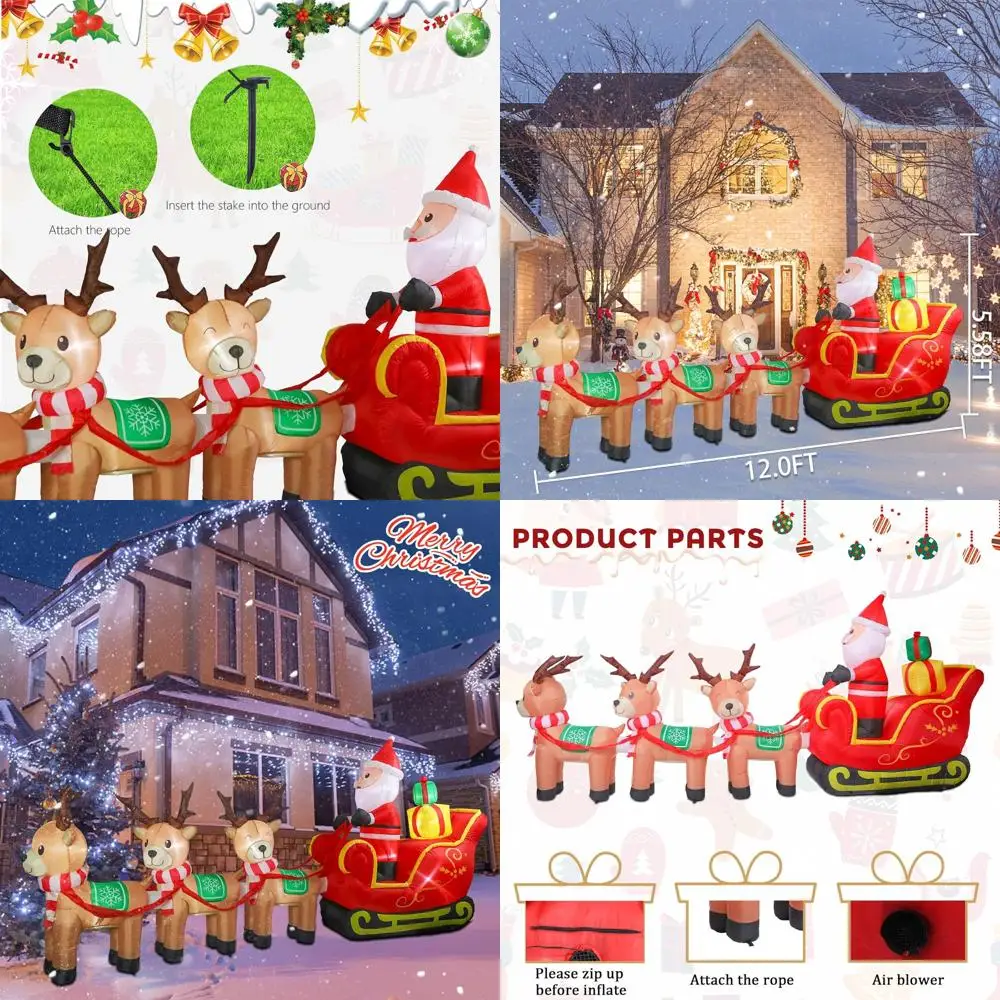 

12-Foot Santa Sleigh Reindeer Inflatable Outdoor Christmas Decoration with LED Lights