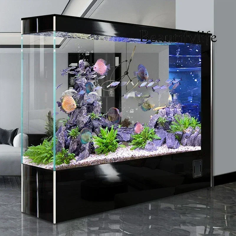 High-value no-care ecological fish tank living room new floor-to-ceiling household integrated screen ultra-white glass