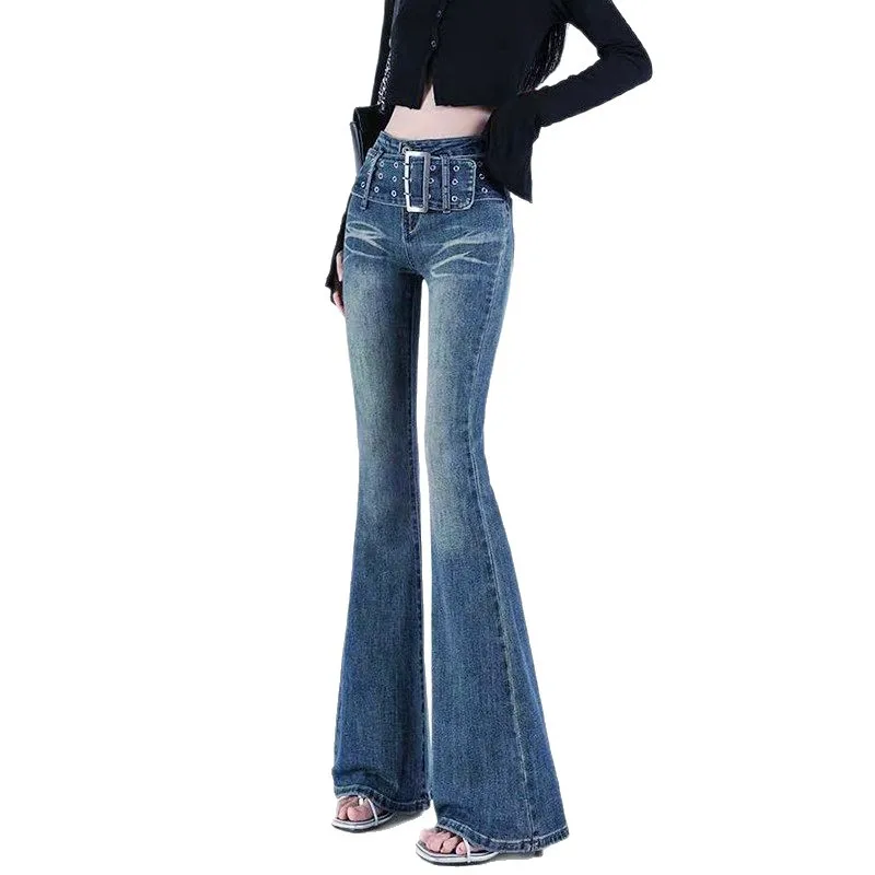 

Women's new fashion versatile high stretch wash low rise slim fit flared jeans trendy denim pants for stylish streetwear girls