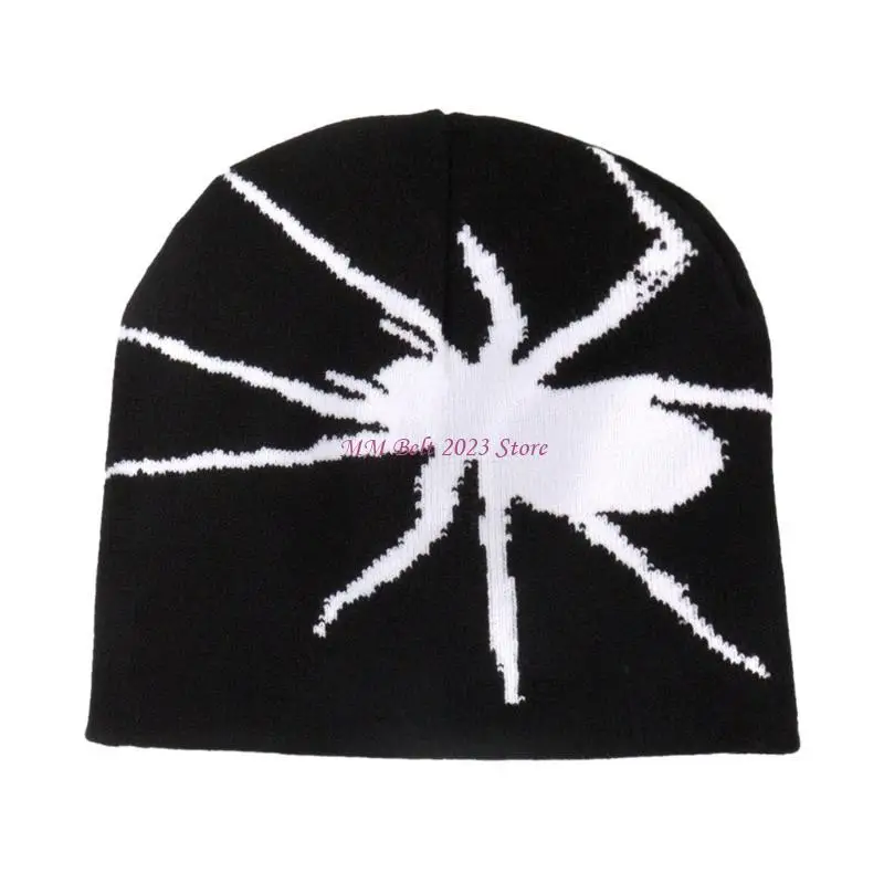49ME Fashion Knit Spiders Pattern Hat Halloween Windproof Crochet for Teens