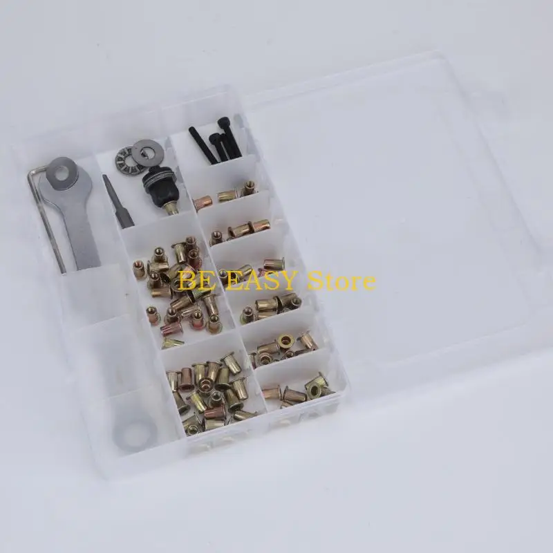 E28F Rivet Nut Repair Tool Kit, Boxed Carbon Steel Accessory Set for Manual Fastening Work, Hardware Installation, Routine Care
