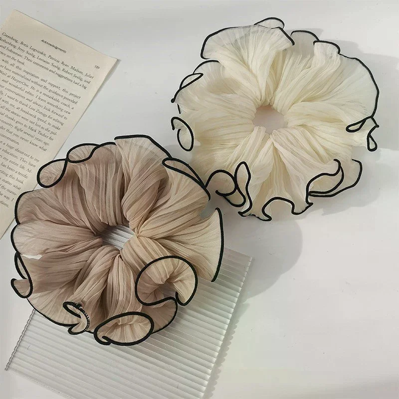 1 SZT. Retro Gumki do włosów z marszczonego szyfonu dla kobiet i dziewcząt, słodki temperament, modna, efektowna opaska do włosów, akcesoria do włosów