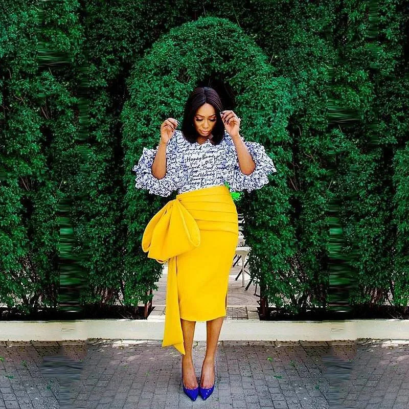 

New Arrival Lemon Yellow Satin Skirt Zipper Closure Midi Skirt Custom Long Bow Maxi Skirts Women