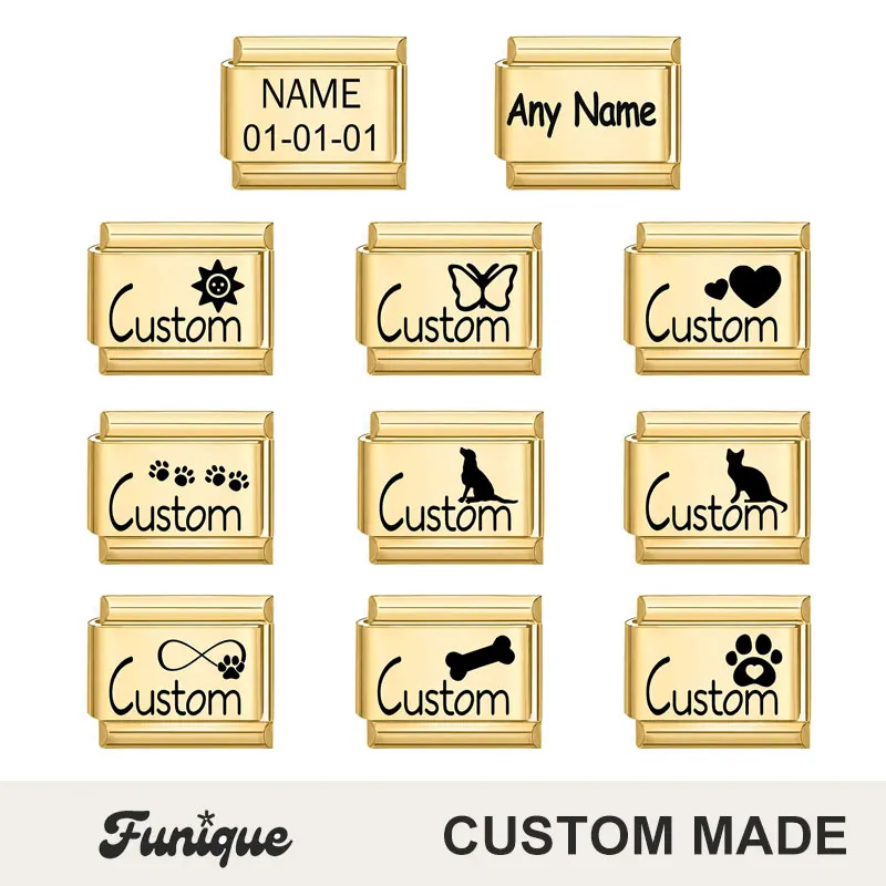 

FUNIQUE CUSTOM MADE Name Birthday Date Personalised Italian Charm Links Fit 9mm Bracelet Stainless Steel Jewelry Making