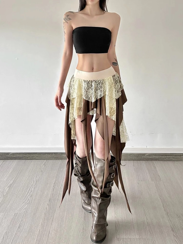 

Skirt Sexy Lace Patchwork Irregular High Waist Streamer Women Summer New Retro Fashion Slimming Fit Hot Girl Short Skirts