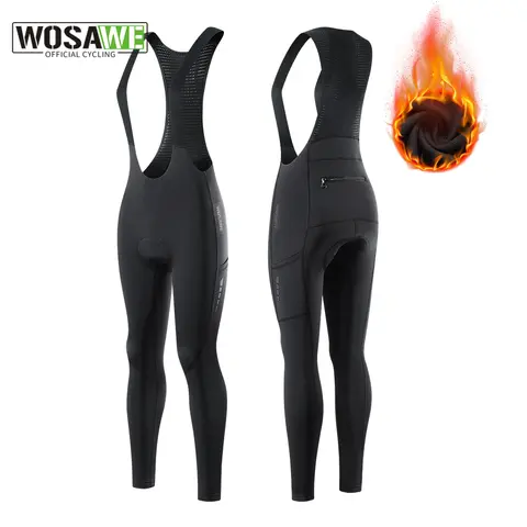 WOSAWE 여성용 사이클링 턱받이 팬츠, 따뜻한 3D 패드, 충격 방지 자전거 타이츠, 열 양털 MTB 자전거 바지, 겨울