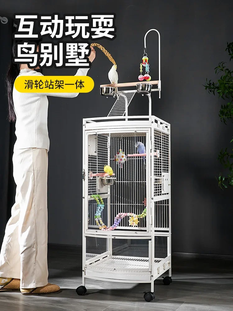 Large parrot cage European metal bird cage splash-proof belt stand Xuanfeng live bird villa bird cage