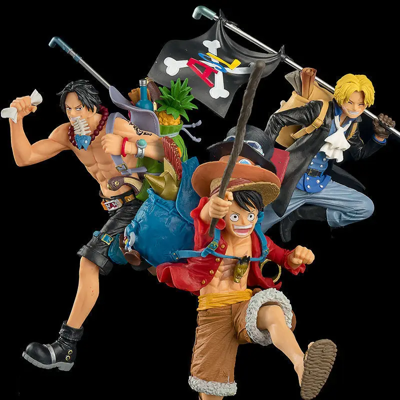 One Piece Running Backpack Luffy Ace Sabo Gk PVC Statue Action Figurine Desk Collectible Anime Model Toys Figures Gift 21cm