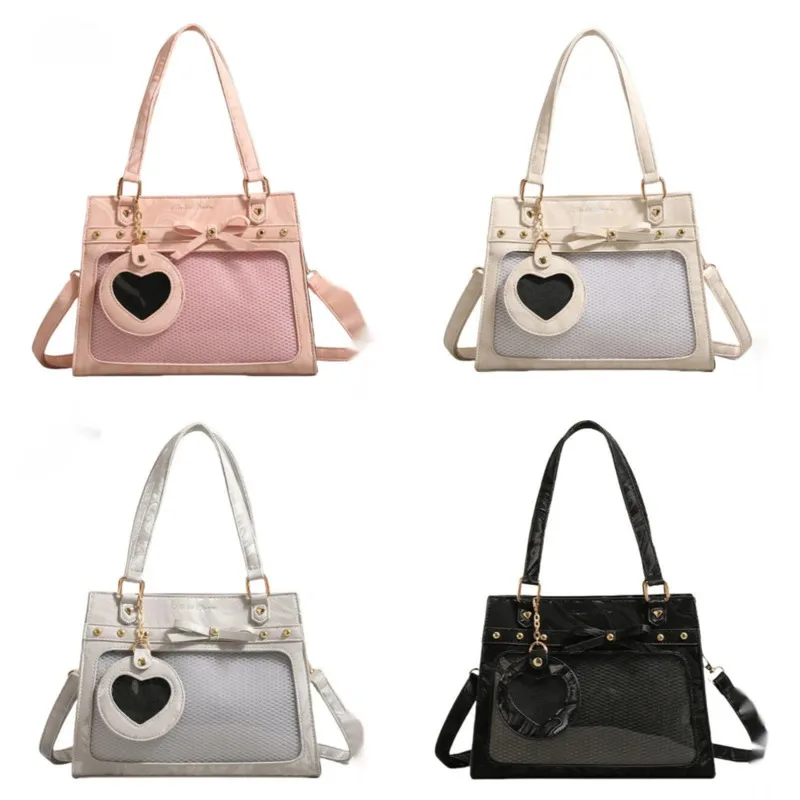 

Kawaii Bow Itabag Tote Bag Girl Y2K Anime Transparent Badge Display Studded Shoulder Crossbody Itabag Girls Cute Versatile Bag