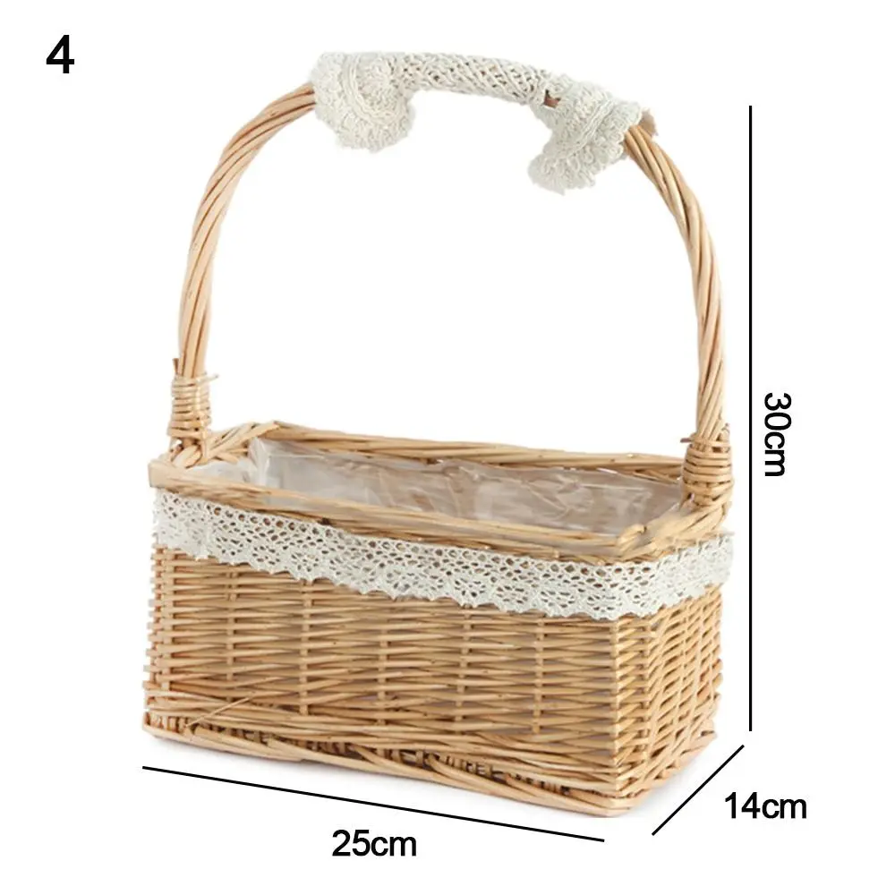 Willow Rattan Flower Girl Baskets Yellow Sturdy Flower Arrangement Basket Storage With Handle Picnic Container