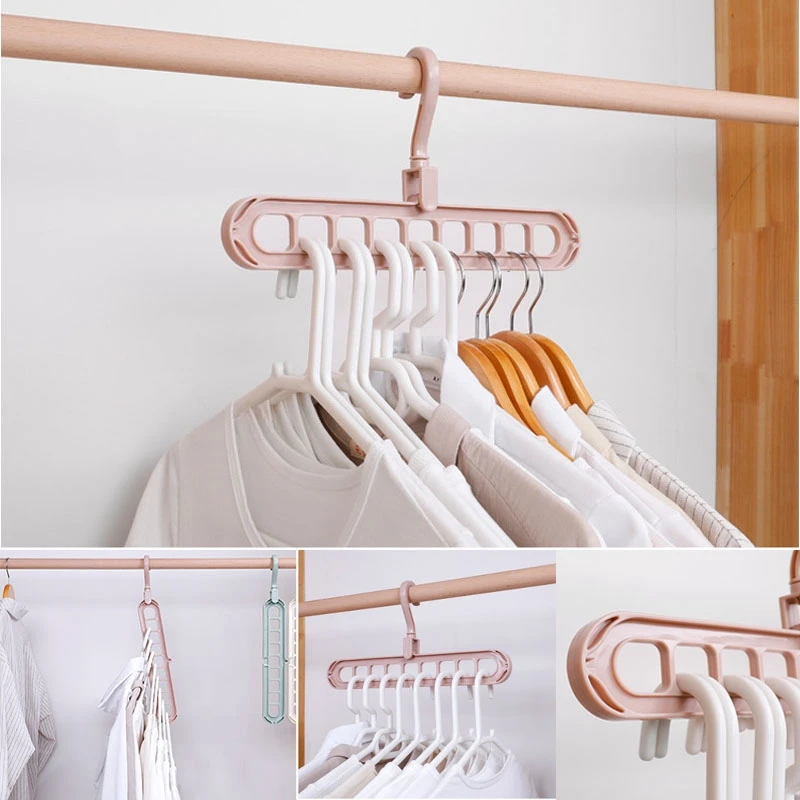 1Piece Multifunctional 9-Hole Clothes Hanger Storage Artifact Folding Hanger Drying Racks Scarf Clothes Storage Home Organizer