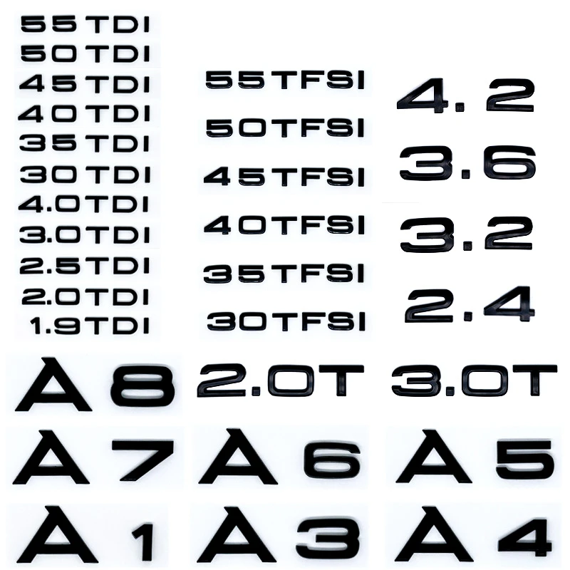 3D ABS Glossy Black Car Trunk Sticker for Audi A1/A3/A4/A5/A6/A7/A8/Q2/Q3/Q5/Q7/TT, Fit 2.0-5.0TDI & 30-55 TDI Engine Models